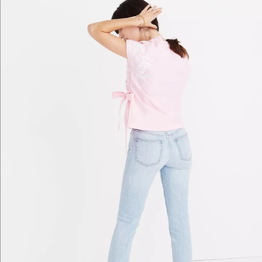 Madewell XL Embroidered Side-Tie Wrap Top blouse pink - Picture 4 of 10